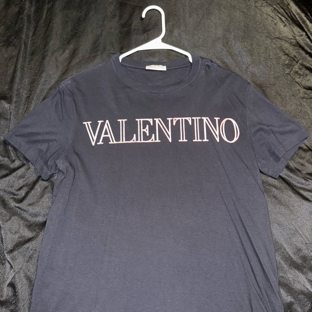 Valentino Navy T-Shirt with White Outline Logo